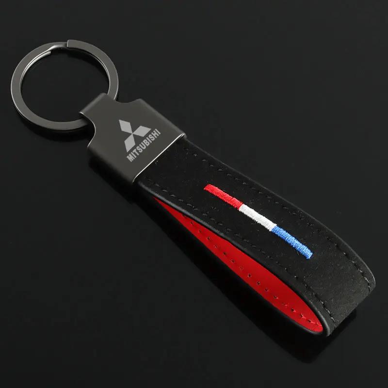 Suede Key Chains Car Logo Keyring Key Holder Pendant for Mitsubishi ASX EVO Lancer Montero Mirage Grandis Outlander Xpander
