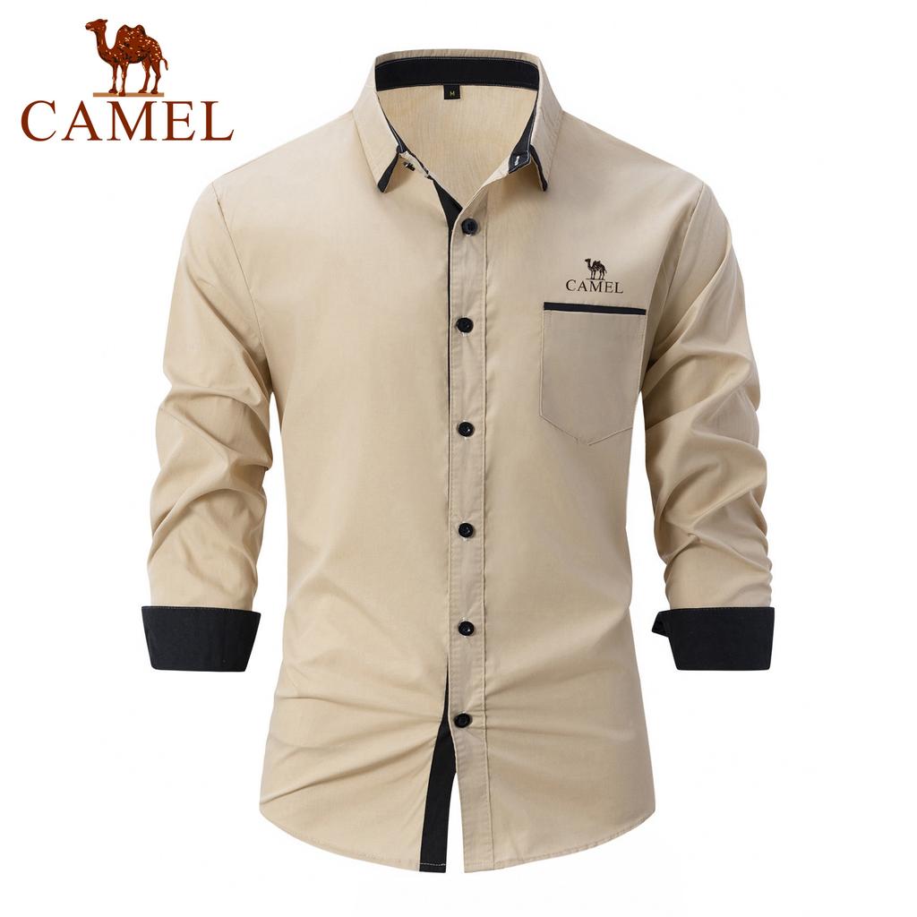 Camel Spring Autumn Embroidery New Fashion Men's Wear High Quality Cotton Men's Color Block Business Slim Fit Casual Shirt Long Sleeved Shirt