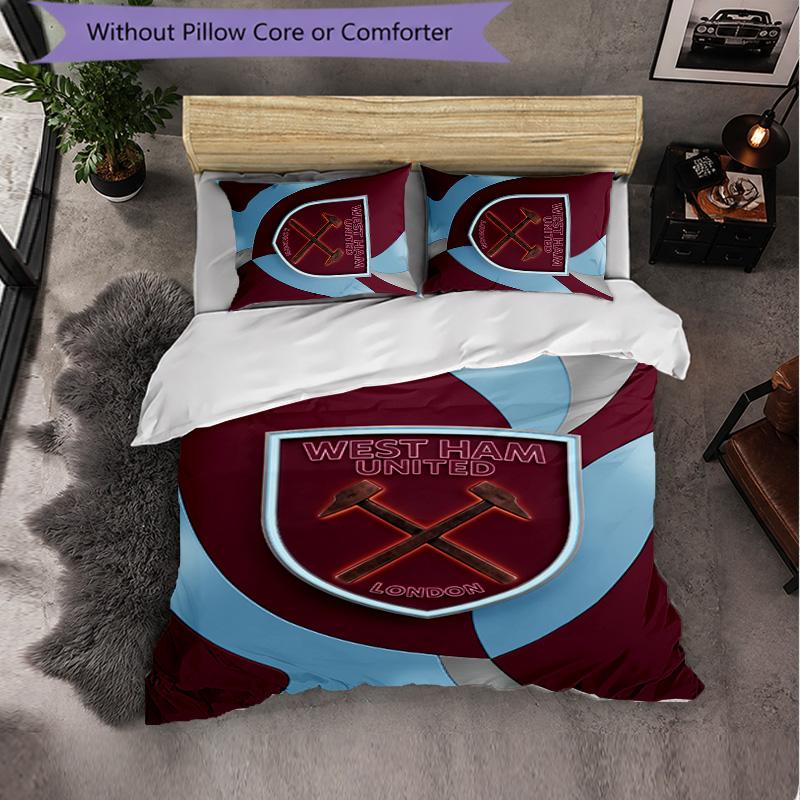 West Ham United Football 3 Piece Bedding Set Soft Duvet Cover Set with Pillowcases Printed Bedroom Decor Set for Home