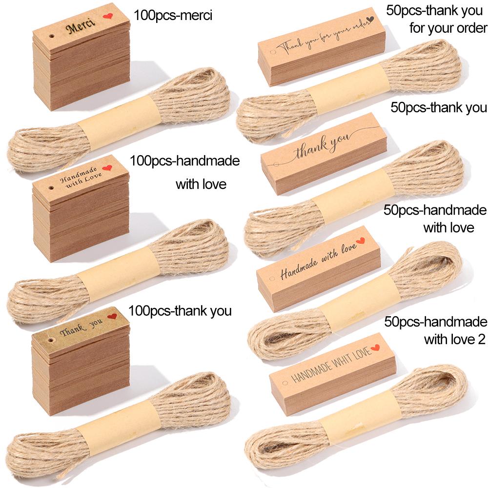 Supplies Enclose 10M Strings Thank You Hanging Tags “Merci” Labels Kraft Paper Handmade With Love