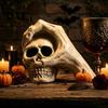 Spooky Secret Room Props Halloween Skull Hand Sculpture, Gothic Skeleton Head Figurine, Resin Creative Tricky Festival Gift Decoration for Bedroom
