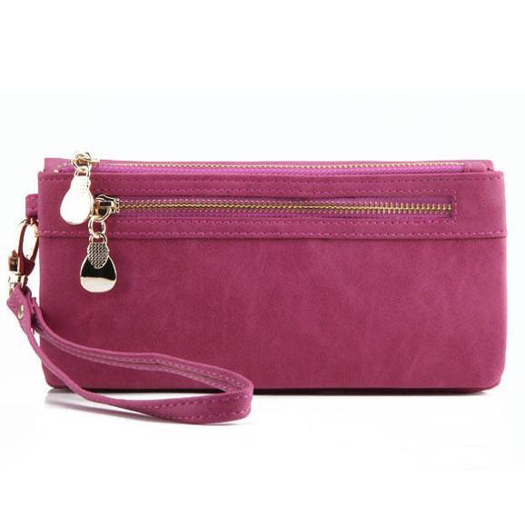 Женские кошельки Матовая кожа Кошелек Двойная молния Дневной клатч Сумки-браслеты CLE