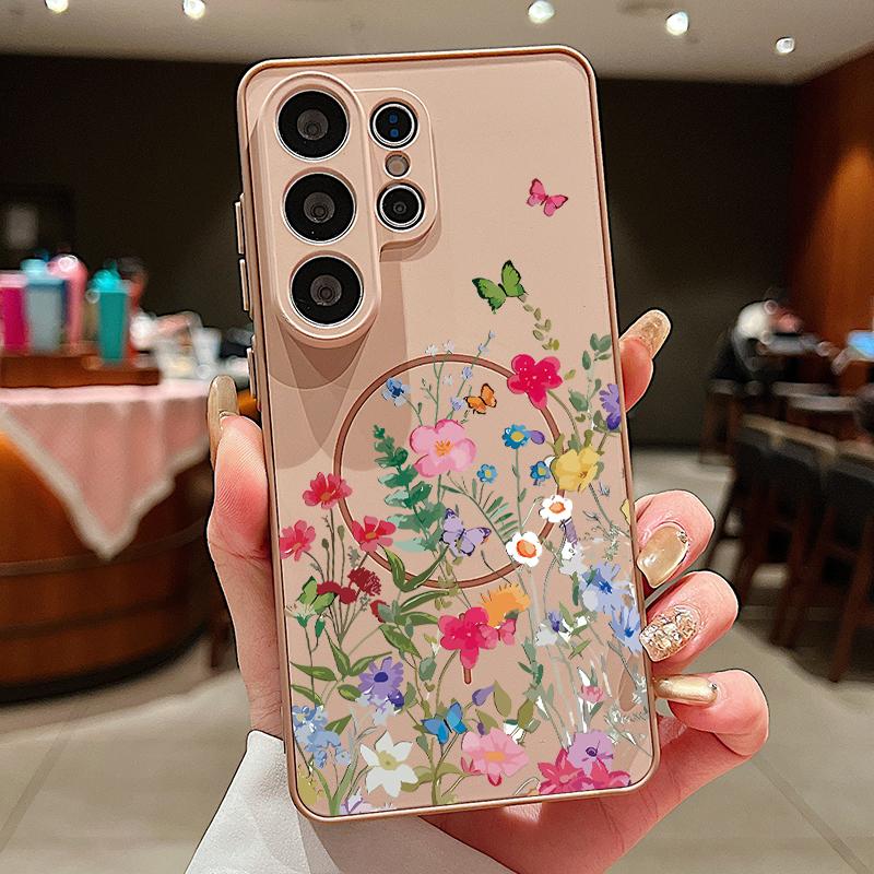 Магнитный чехол INS с принтом подсолнуха для Samsung S26 Ultra S25 Edge S24 FE S23 S22 Plus A54 A15 A35 A55 A16 A36 A56 A17 A37 A57 5G Матовый чехол