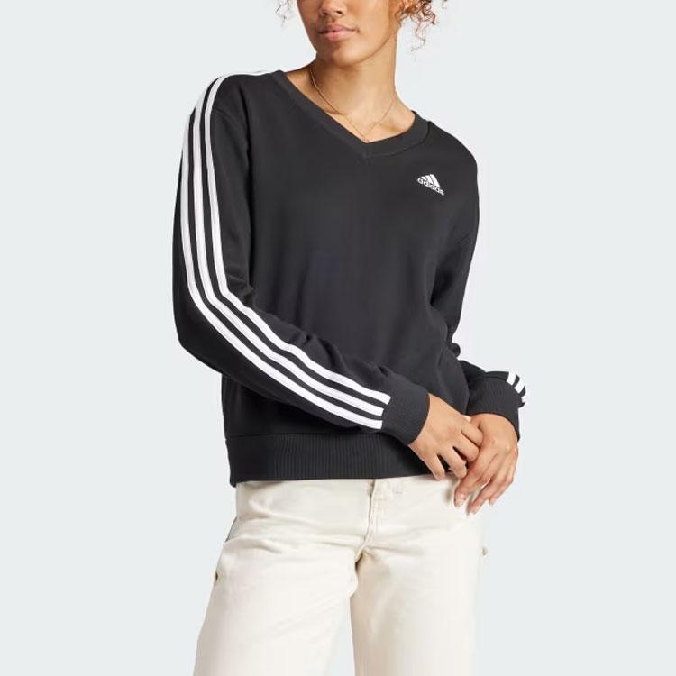 adidas Женская толстовка Essentials с 3 полосками и V-образным вырезом, черная IQ4835