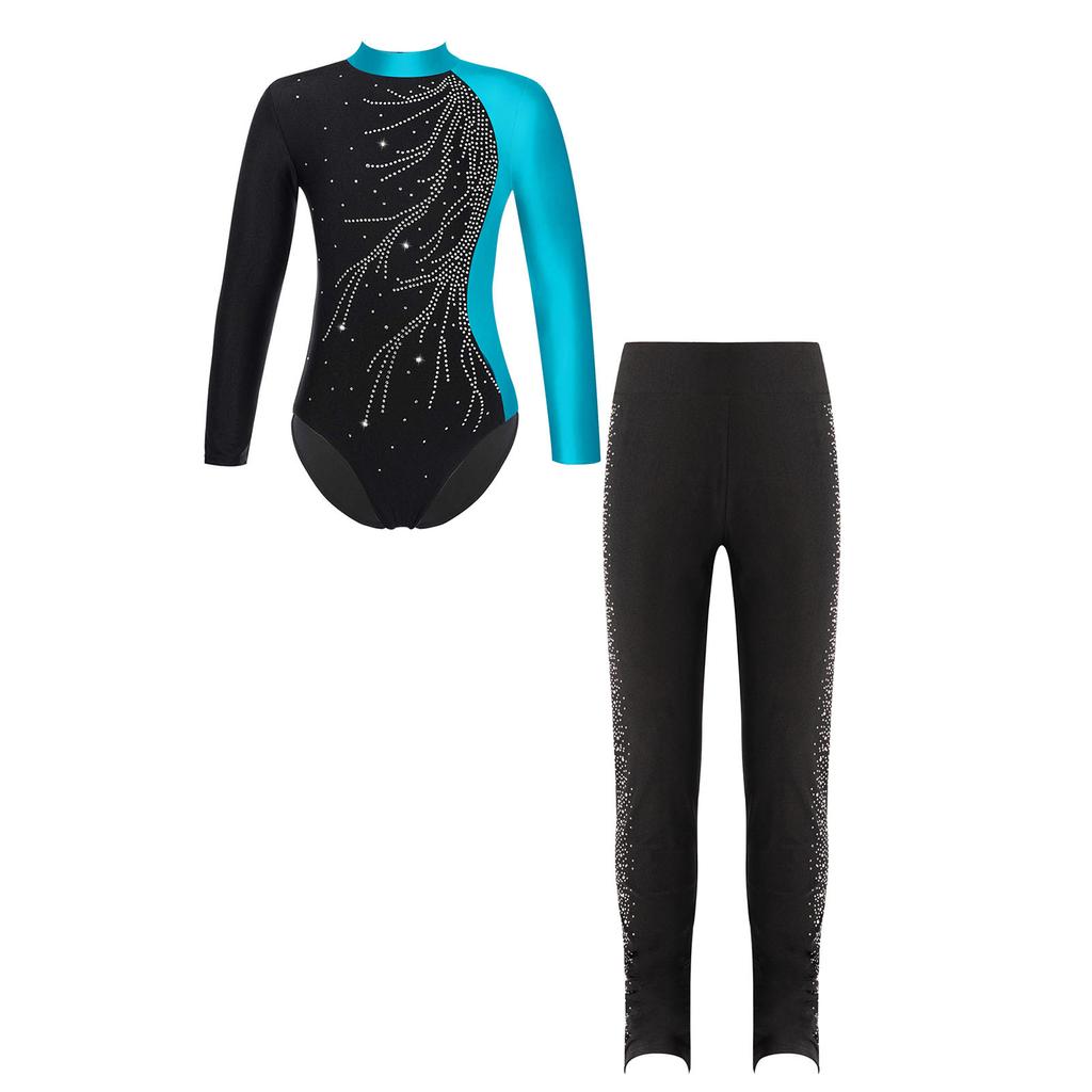 Детская одежда для девочек с длинным рукавом для балета, гимнастический купальник, танцевальный костюм для соревнований по фигурному катанию с брюками