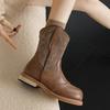 2024 European and American Embroidered Back Zipper Sleeve Knight Boots Women's Retro Thin Breathable Short Western Boots
