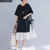 Plus Size Women Dress Summer Sundress Fashion Print Dot Cotton Female Lady Vestidos Spliced Black Loose Beach Dress 2022