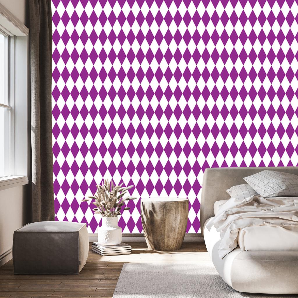 Harlequin Diamonds Wallpaper Purple and White for Living Room and Bedroom 50x1000