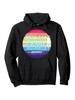 Casual Hoodie with "FULLY VACCINATED Jeweler" Graphic - Black Pullover with Colorful Stripes