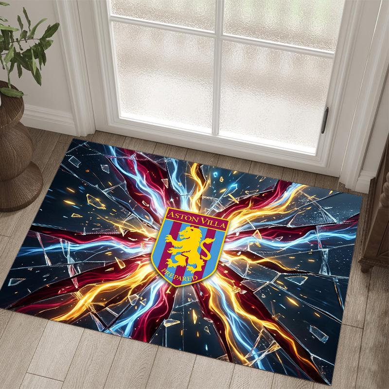 Aston Villa Football Design Crystal Velvet Carpet Cozy Non?Slip Printed Rug For Bedroom Living Room Entrance