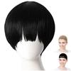 CaseEden Cosplay Wig, Short Mushroom, 30cm, Heat-Resistant, Black Hair, Includes 2 Wig Nets