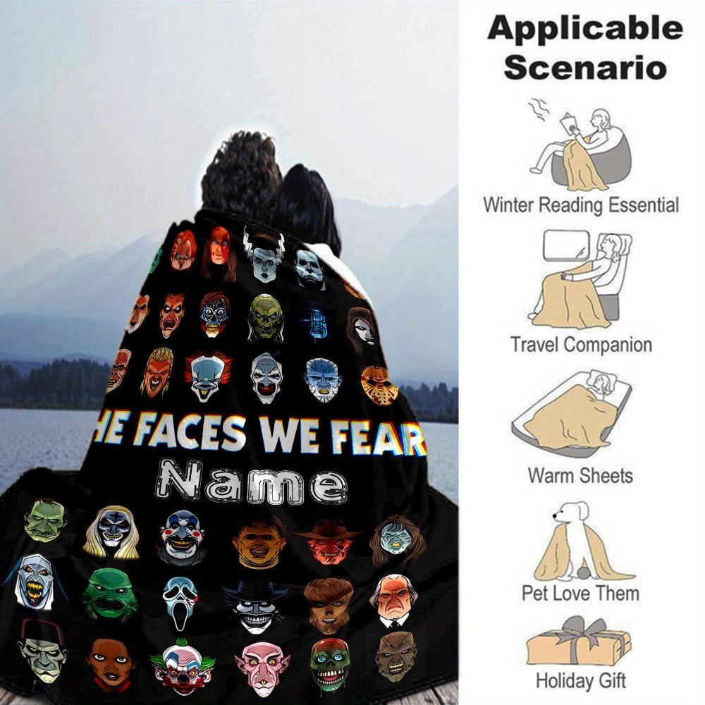 Halloween Monsters Horror Faces Customized Your Name Blanket Lightweight And Comfortable Warm Blanket Suitable For Bed Home Chair Office Sofa Camping