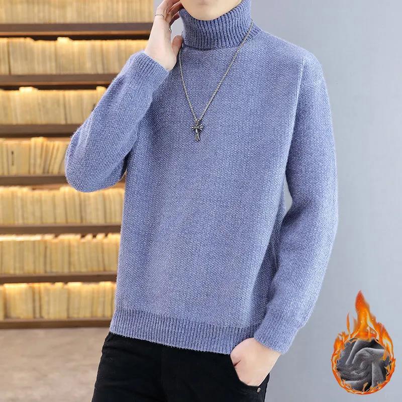 Осенне-зимний свитер с высоким воротом и бархатная толстая рубашка с низом, однотонный модный брендовый свитер, свободный кардиган, мужской пуловер