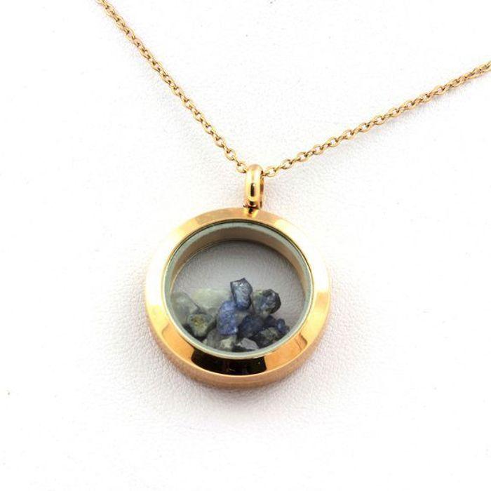 Stones and Minerals. Raw Benitoite Necklace. 20 Mm Medallion Model. Color Rose Gold.