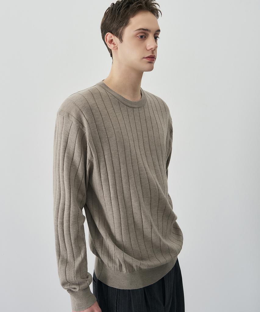 DRAW FIT Wool Supple Ribbed Round Knit [3 Colors]