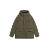 Li Ning Solid Color Multi-Pocket Workwear Detachable Hooded Down Jacket Men Outerwear Dark-Olive-Green AYMS311-2