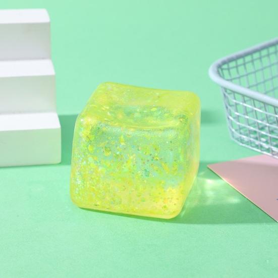 Ice Cube Squeeze Toy with Glitter Slow-Rising Water Cube TPR Fidget Toy for Stress Relief Portable Decompression Gadget for Kids