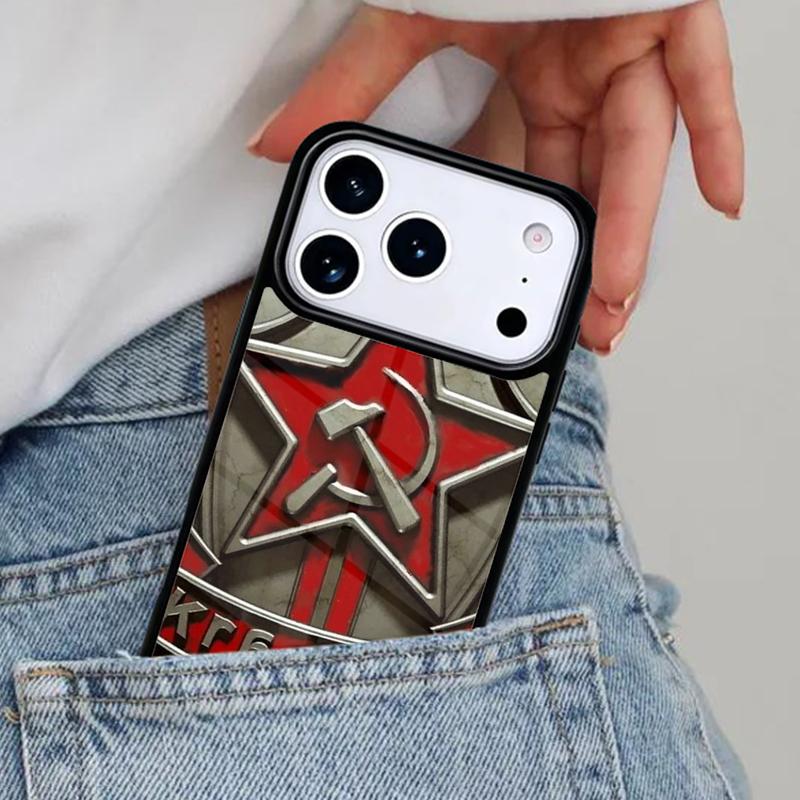 Russia Soviet Emblem Flag Phone Case for iPhone 17ProMax 12 13 14 15 16e 17 Pro Max Plus Air Cover