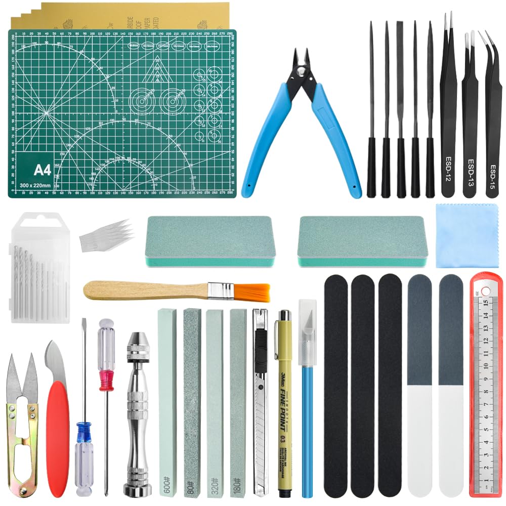 WMYCONGCONG Plastic Model Tool steel polishing A4 cutting utility Craft tools for plastic and Kit, 42-piece kit Thin-blade nippers, modeler's knife,