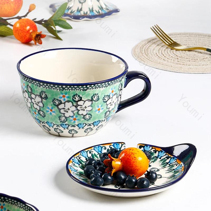 Творческие расписные керамические миски для послеобеденного чая, высокие ножки, фруктовые салатницы, изысканные блюда, тарелки, изысканная домашняя посуда