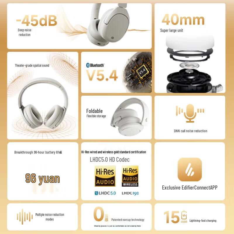 Edifier W830NB Полноразмерные Bluetooth-наушники с шумоподавлением