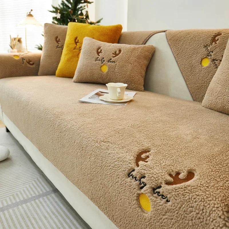 Рождественский толстый кроличий мех плюшевый диванный чехол нескользящий мягкий диван полотенце подушка для гостиной современный домашний декор