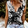 Women Tanks Sexy V Neck Sleeveless Summer Tops Vest 3D Beautiful Flower Print Cool Lightweight Tops