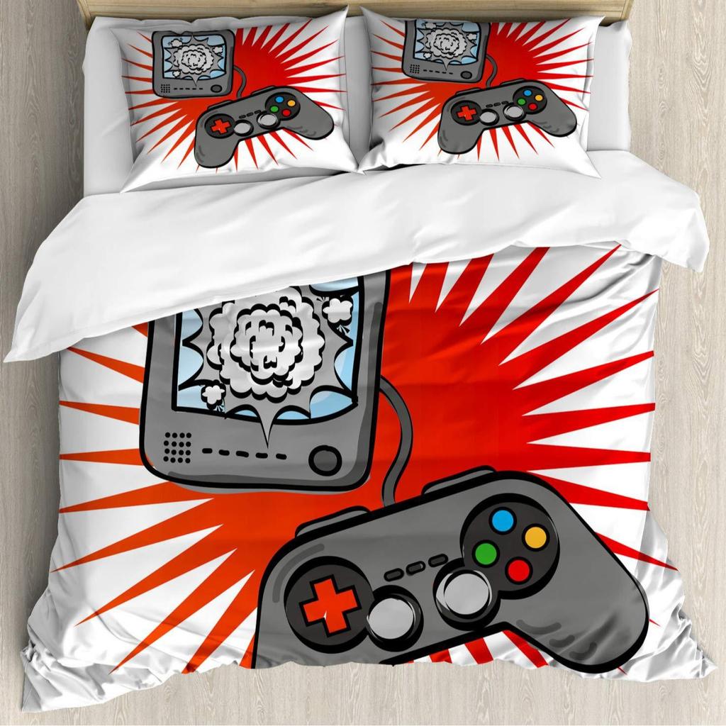 Gamepad Three-Piece Quilt Cover Digital Printing Bedding Set Game Theme Bed Cover
