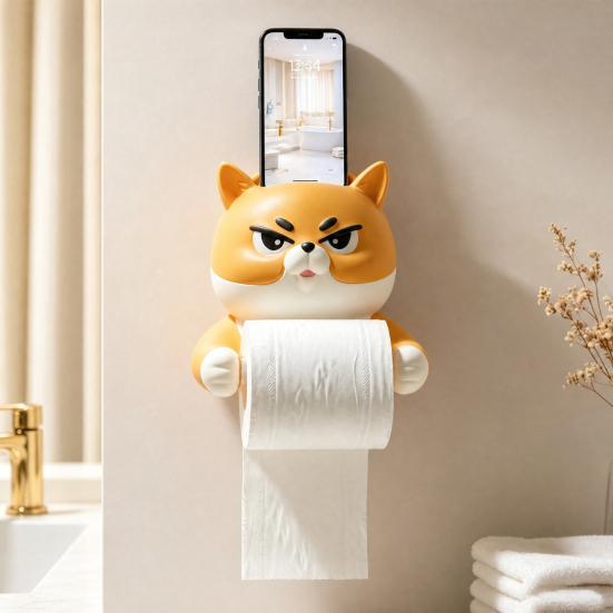 Paper Towel Holder, with Top Phone Holder Cartoon Design, Waterproof Moisture-Proof Wall Mounted Bathroom Accessory