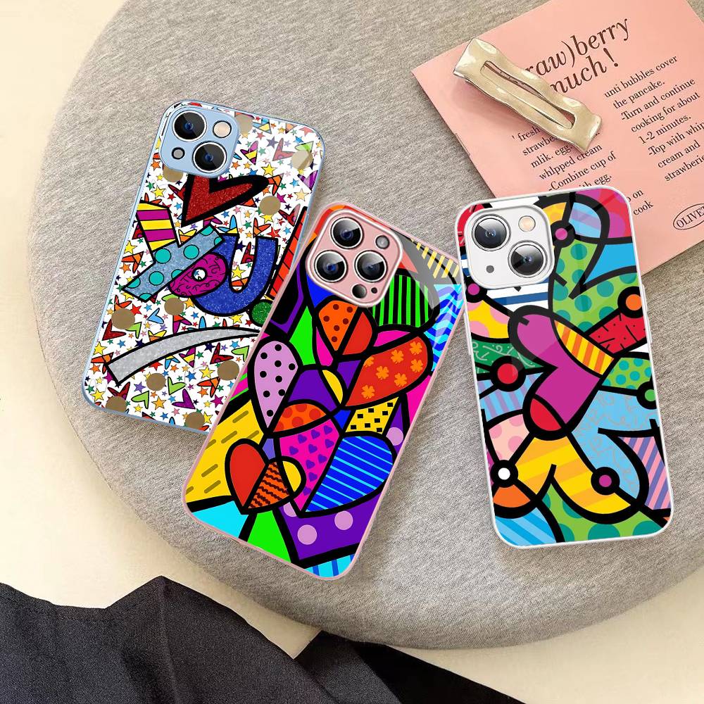 Art R-Romero Britto For IPhone 14 13 12 Mini 11 Pro XS Max X XR 14 Plus Tempered Glass Cover
