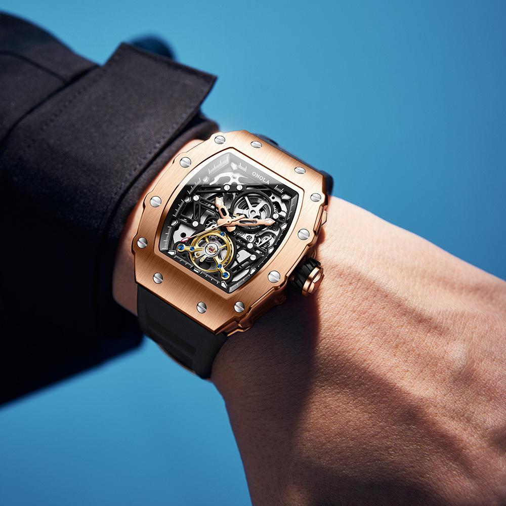 Новый стиль Helm Flywheel Hollow высококачественные двухсторонние полностью автоматические механические часы для мужчин с черной молотковой модной задней частью