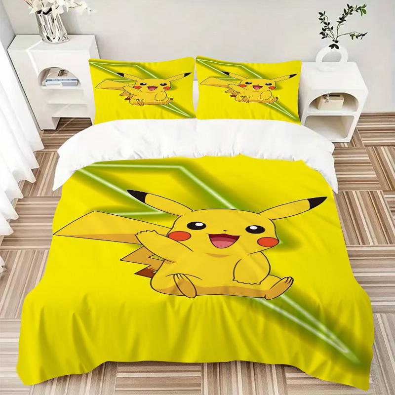 3pcs Pikachu, Electric-type Duvet Cover Set, 1 Duvet Cover + 2 Pillowcases (No Insert), High-Definition Print, Home & Dorm Set yy251208071
