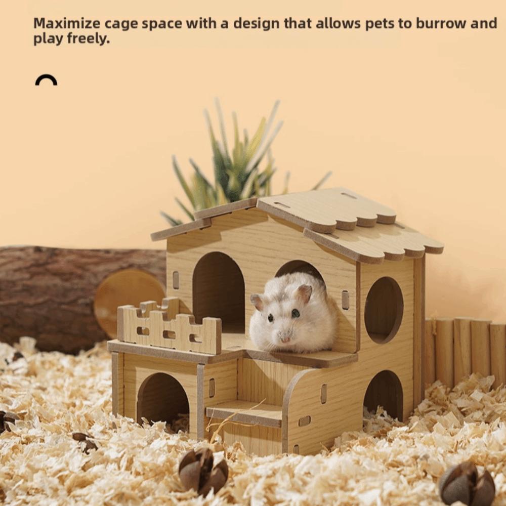 Durable Hamster House Natural Wooden Small Pets Hideaway New Hamster Hide Villa  for Chinchilla
