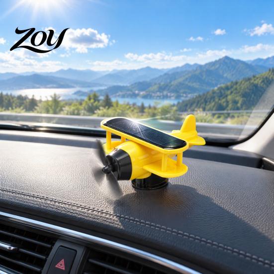 Solar Powered Rotating Air Freshener Energy Plane, Creative Car Dashboard Ornament Driven Gadget with Light Sensor, Unique Automotive Interior