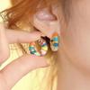 Korean Macaron Rainbow Drip Glaze Earrings Premium Summer Brass 14K Plated Real Gold Ear Buckle Earrings, Wholesale