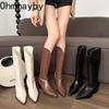 Street Style Designer Women Knee High Boots Fashion Pointed Toe Long Booties Square Heels Autumn Winter Shoes