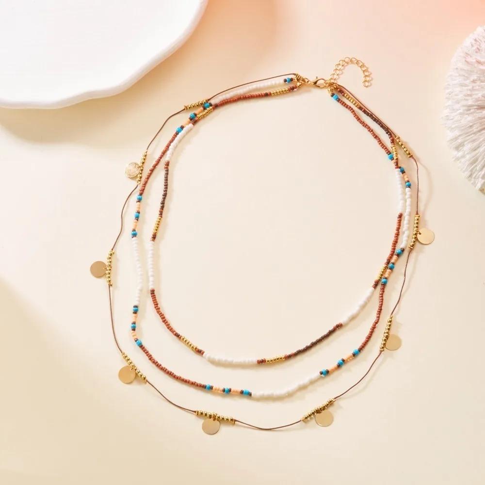 Retro Multi-layer Bead Necklaces Vacation Style Colorful Clavicle Chain Collarbone Chain Choker Bohemian Necklaces Girl
