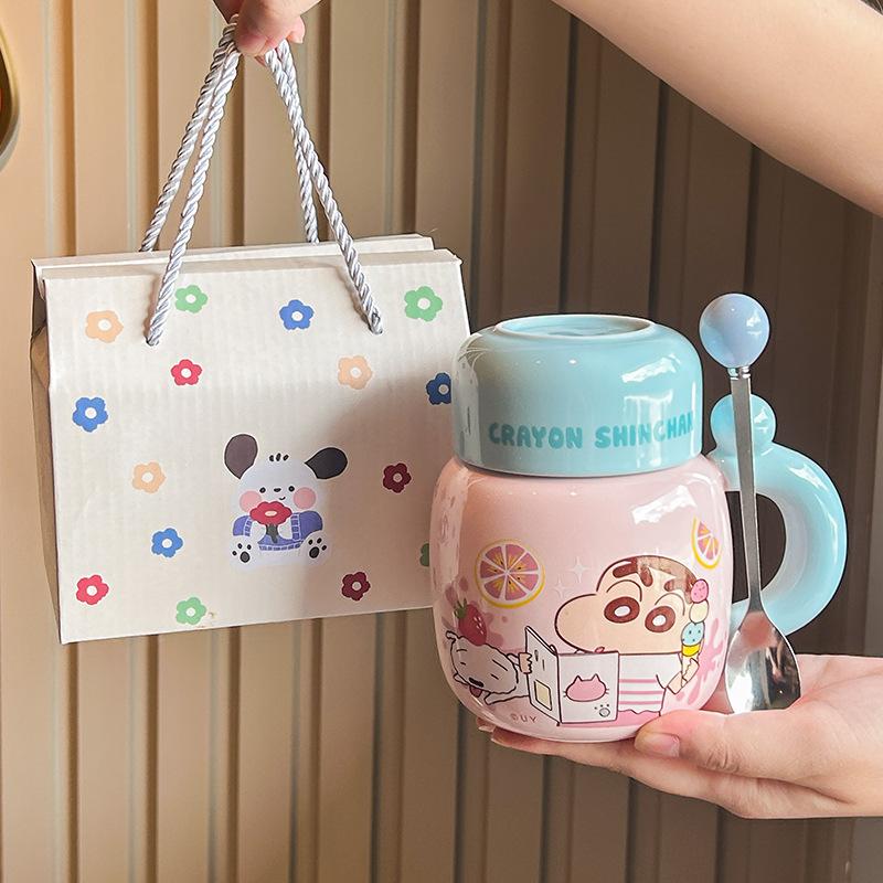Crayon Xiaoxin Ceramic Kettle High-value mug with lid Cute large-capacity coffee water cup Birthday gift