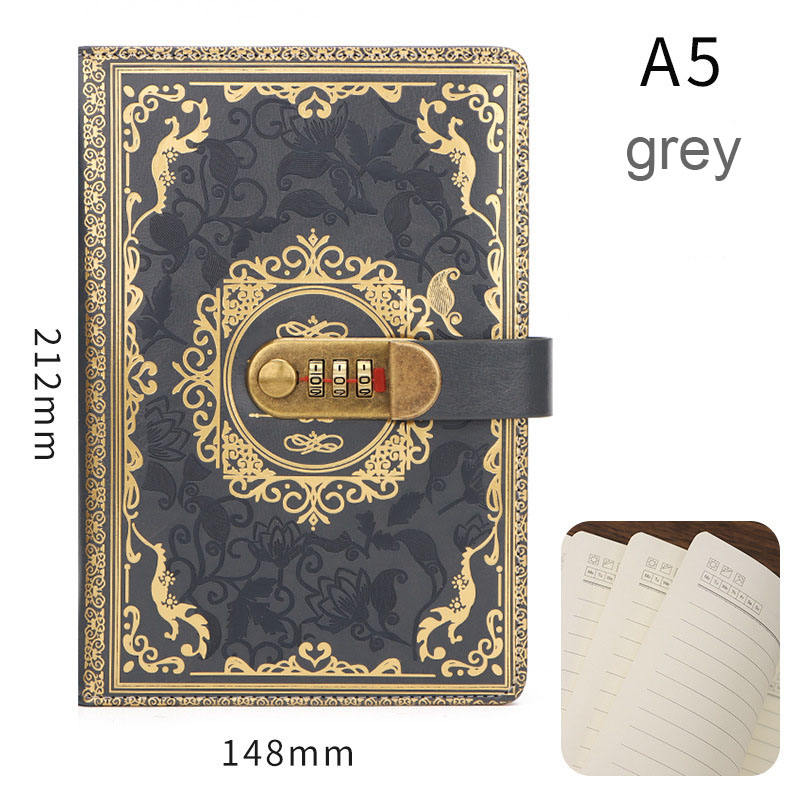 Vintage A5 Leather Notebook Glitter Embossed Flower Pattern Ruled Lined Paper Secret Diary Journal for Students Thread Sewn Gift