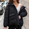 New Women’s Casual Down Cotton Hooded Short Jacket Winter Zipper Hem Drawstring Lightweight Jacket with Pockets Solid Thicken Warm Short Puffer Jacket