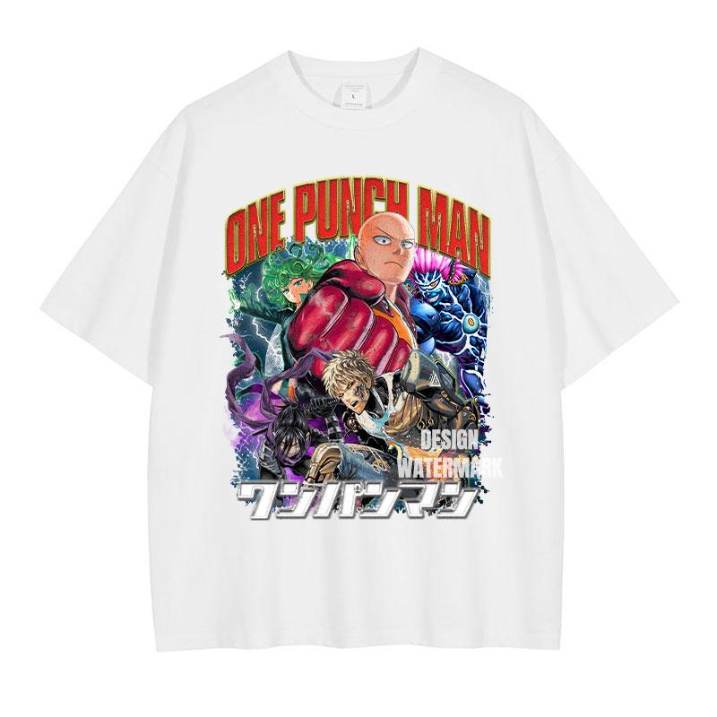Anime Saitama T-shirts One Punch Man T Shirt Oversized Vintage Washed Streetwear Genos Tatsumaki T-shirt for Man 100% Cotton Unisex