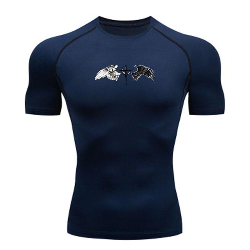 Men's Compression Fitness Sports T-Shirt, Contrast Black Whi