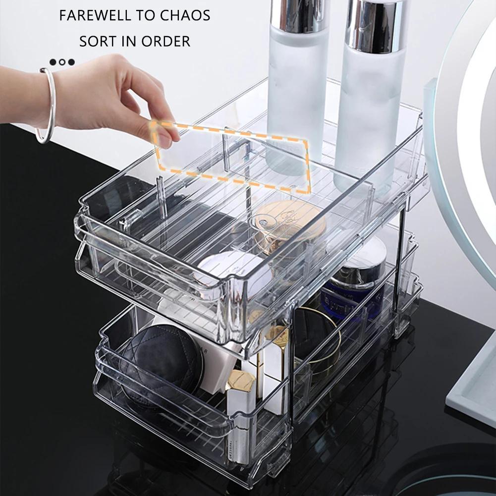 2 Tier Pull-out Under Sink Organizer Multipurpose Closet Storage Container Clear Acrylic Stackable Drawer Kitchen Organizer Tray