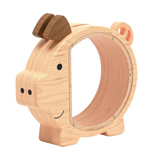 Деревянная копилка в форме милой свинки, коробка для сбережений, многоразовая копилка с прозрачными окошками для детей, малышей, подарок на день рождения