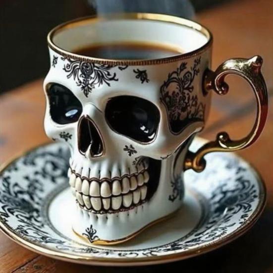 Готическая кружка для кофе с черепом, королевская чашка-скелет с золотой отделкой, смола, готическая чайная чашка, уникальный подарок на Хэллоуин для любителей черепов