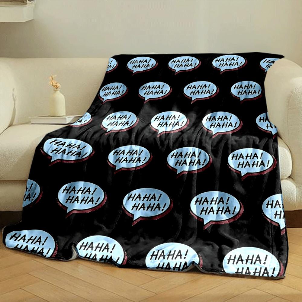 Repeating speech bubbles with "HAHA! HAHA!" on a black background. for all seasons blanket lunch break throw gift