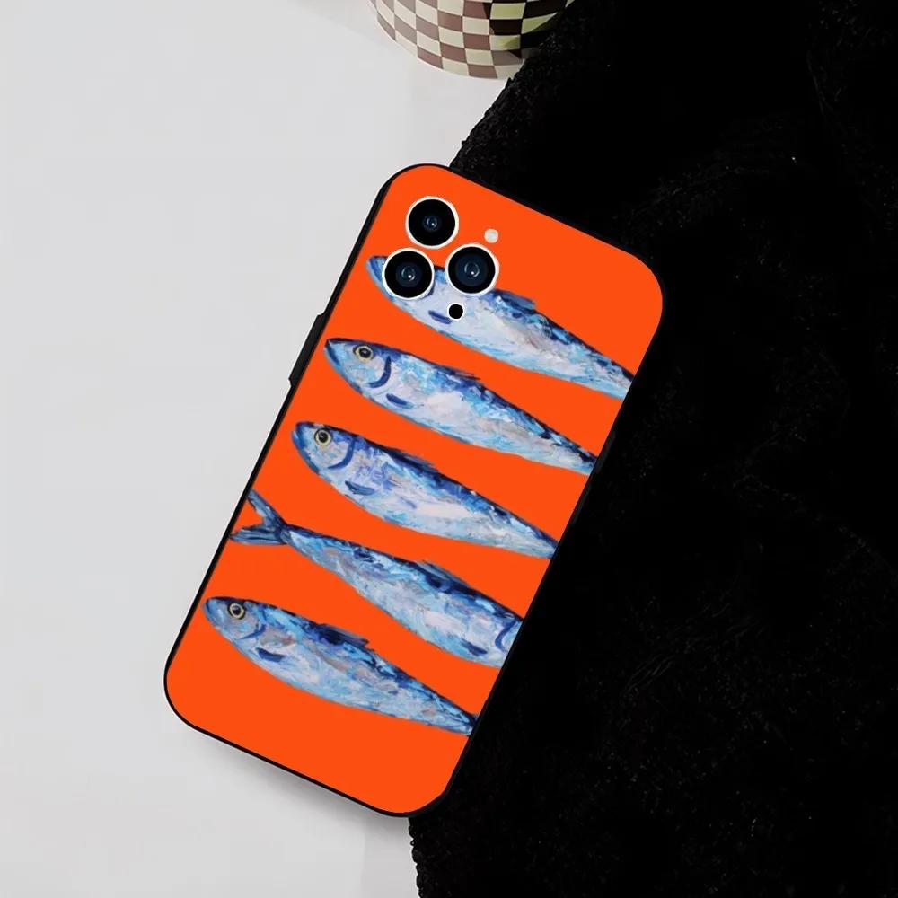 Забавный чехол для телефона с сардинами для iPhone 17 16 15 14 13 12 11 Pro Max Mini SE 7 8 Plus 17E Ударопрочный нескользящий силиконовый мягкий чехол