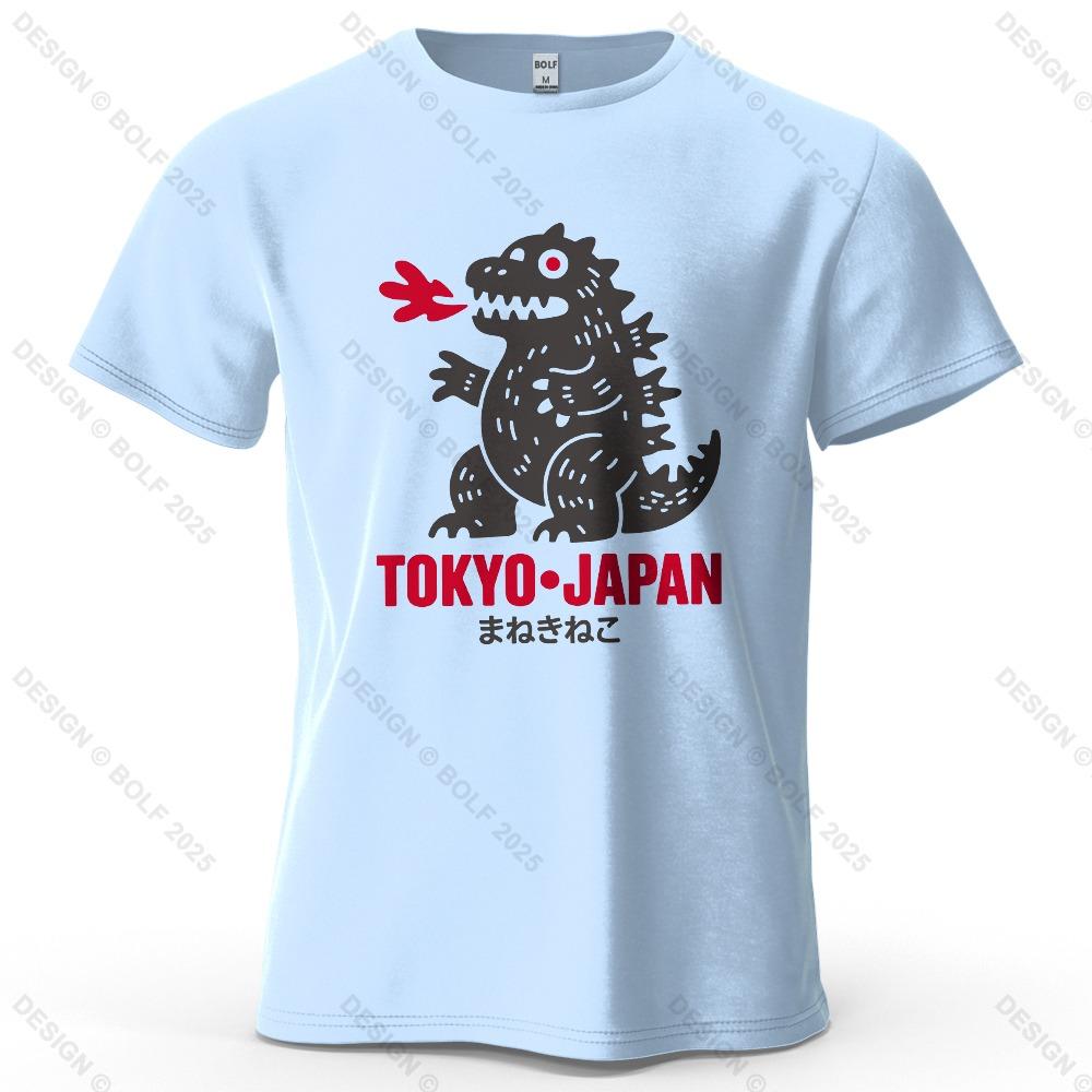 Tokyo Dinosaur Printed Men's T-Shirt Oversized Japanese Harajuku Graphic Tees for Women Tops Tees Casual Streetwear