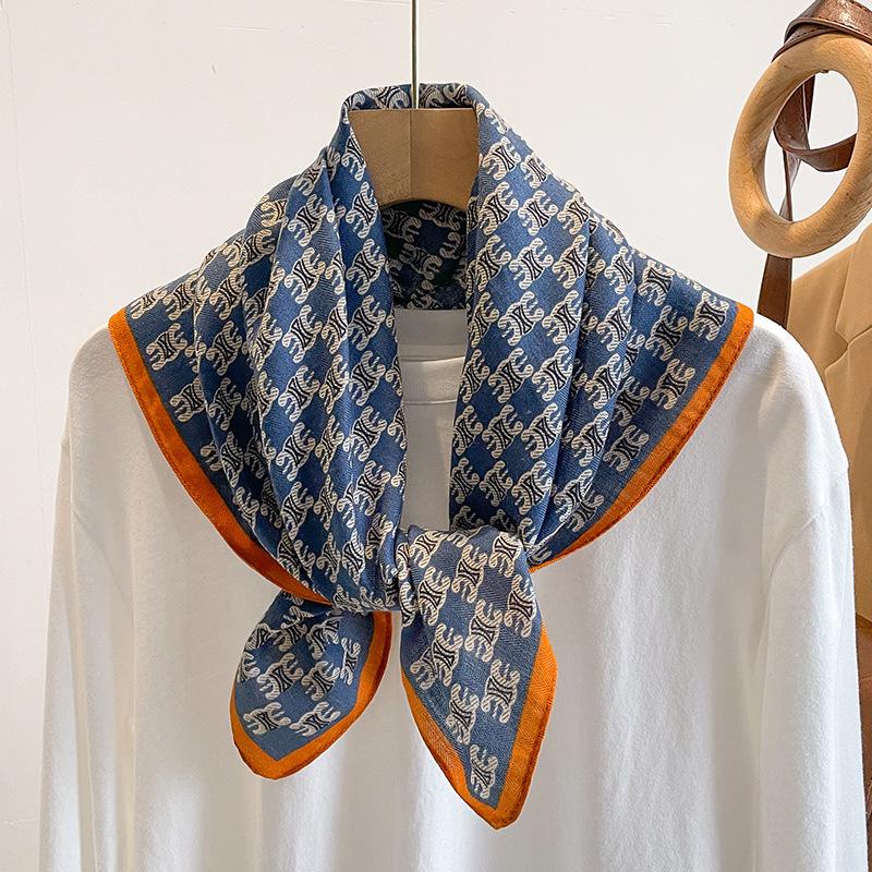 Women's French Red Cotton Silk Blend Scarf – 70CM Neck and Headscarf, Spring/Autumn Fashion Accessory