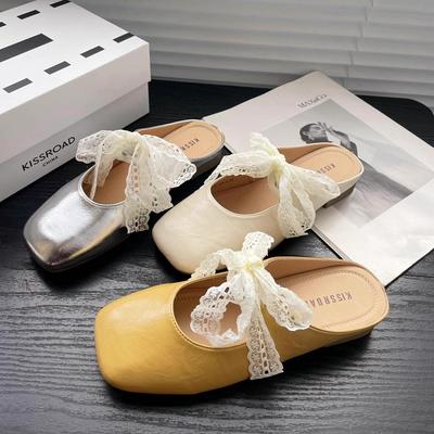 Французские маленькие ароматные ветряные тапочки-мешки женские туфли весна-лето 2025 вечерние кружевные туфли Мэри Джейн полуподнос одинарные туфли